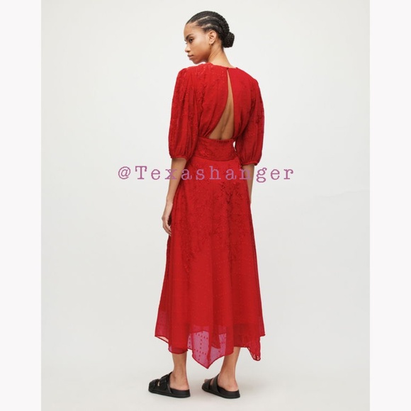 NWT AllSaints Aspen Embroidered Dress Size 6 Red - Picture 2 of 13
